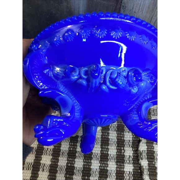 Westmoreland Glass Argonaut Shell Nautilus Covered Candy Dish Blue Slag White - Picture 14 of 16